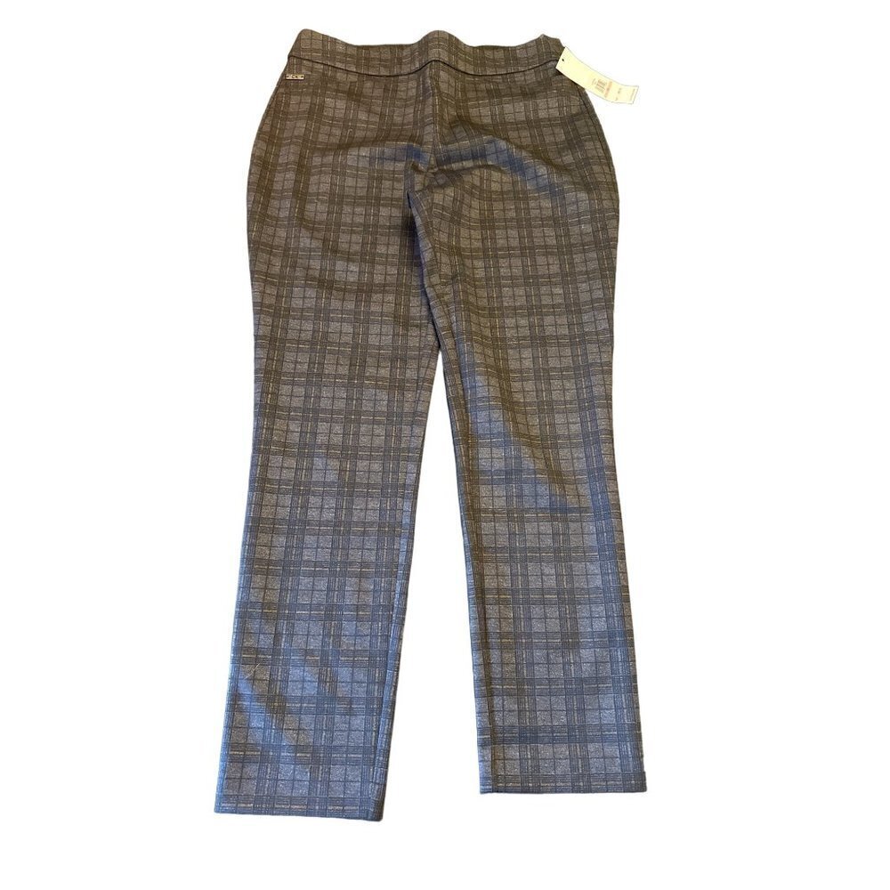 NWT Calvin Klein Black Gray Plaid Pull On‎ Pants Size 10
